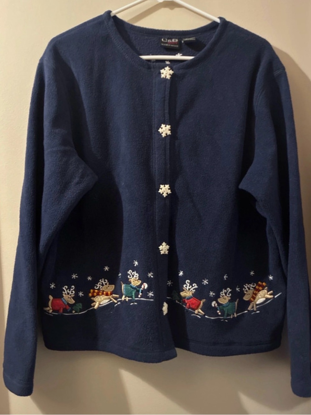croft & barrow Navy Holiday Fleece Sweater with Snowflake Buttons